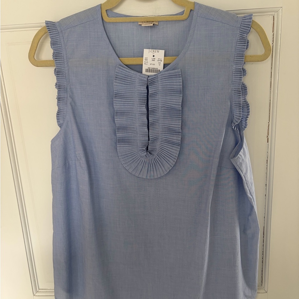 J. Crew Light Blue Ruffle Trim Blouse